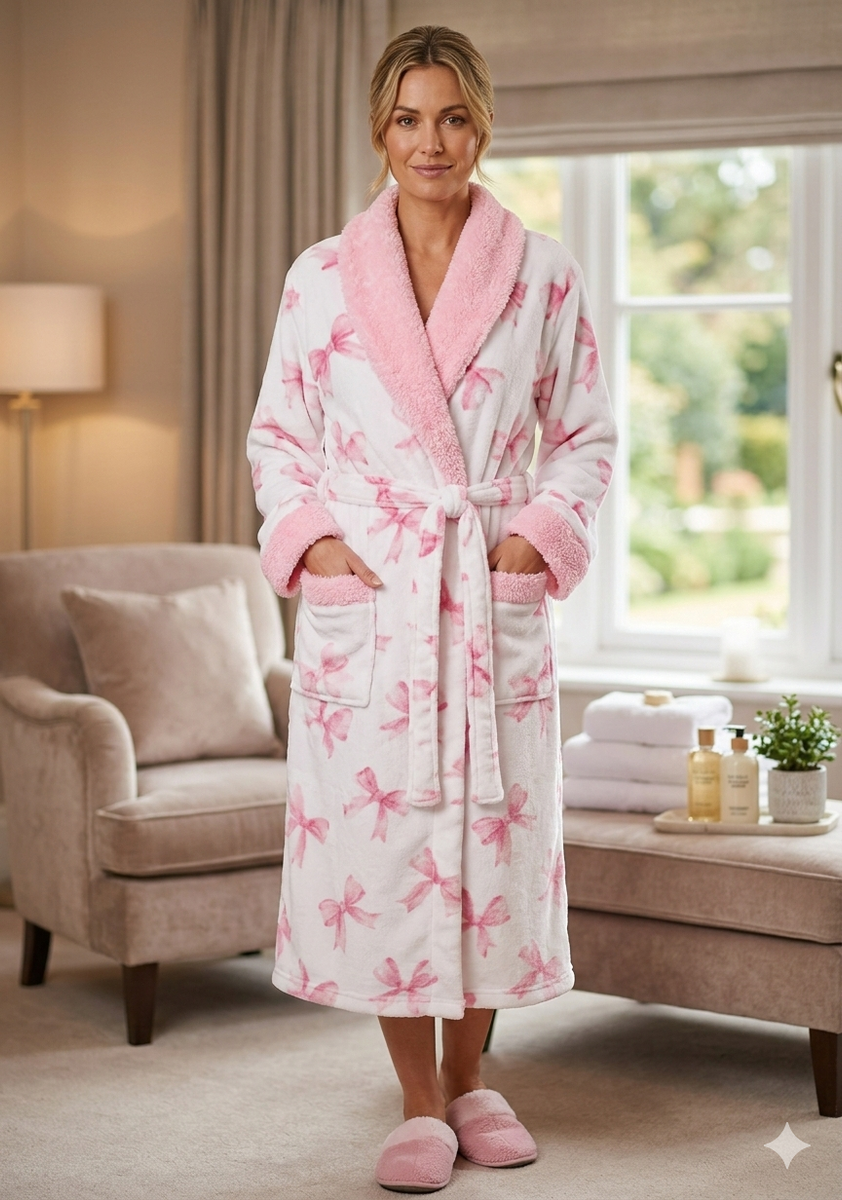Luxury 3/4-Length Pink Bow Robe– Plunkett's Hallmark