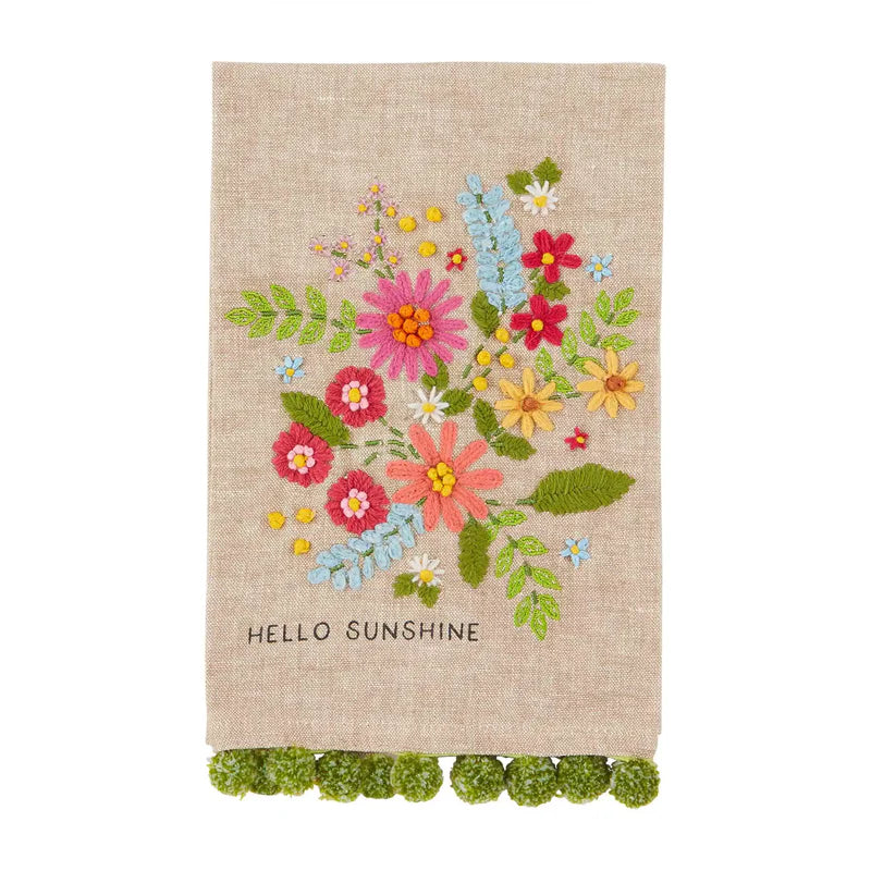 Embroidered Floral Pom Towel