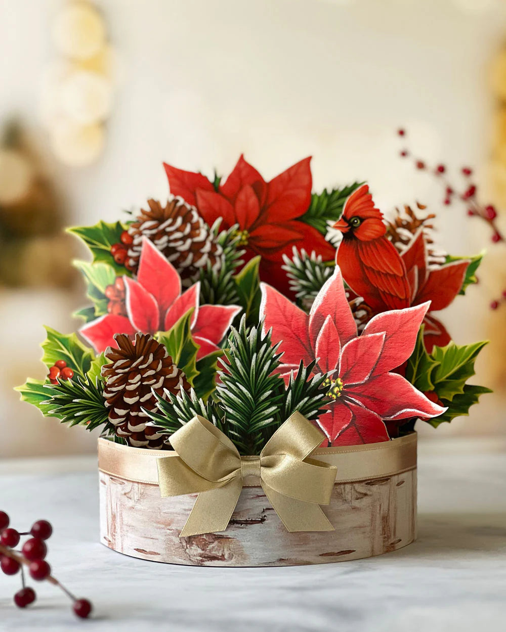 Life Sized Pop-Up Flower Bouquet: Birch Poinsettia