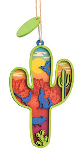 Laser-Cut Wood Ornament - Saguaro scene