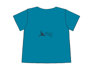 Bouquet of Hummingbirds Short Sleeve Sabaku - Deep Turquoise