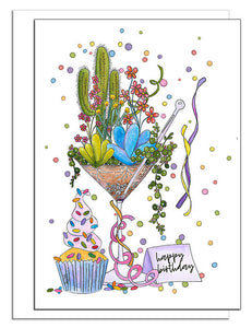 Succulents Martini Glass Birthday Card