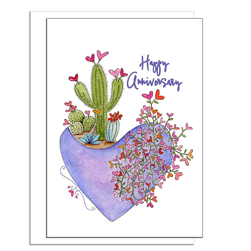 Succulents Hearts Flowers Anniversary Card