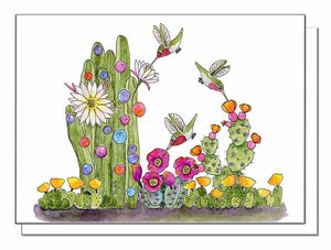 Hummingbirds Butterflies Cactus Blank Card