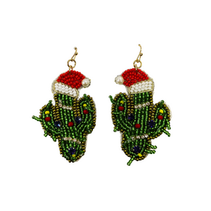 Beaded Christmas Cactus Earrings