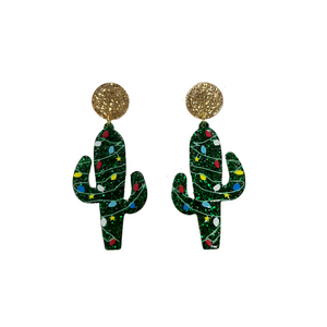 Glitter Christmas Cactus Earrings