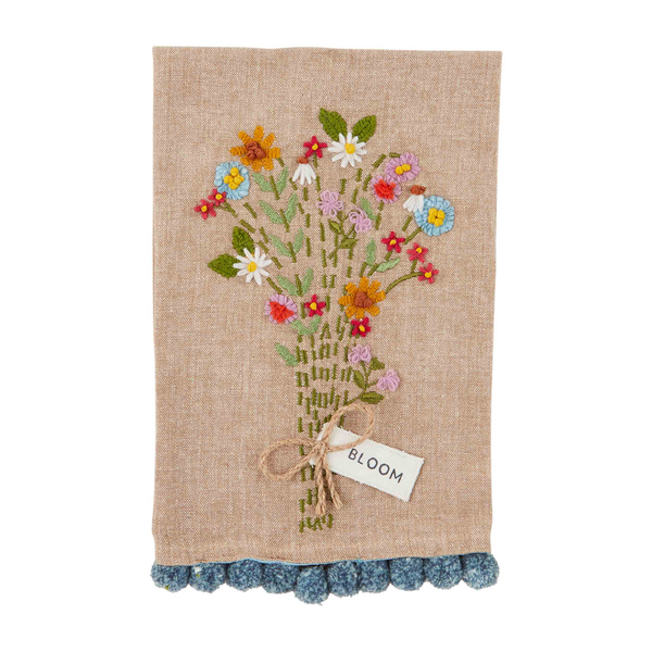 Embroidered Floral Pom Towel