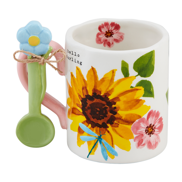 Floral Mug With Spoon