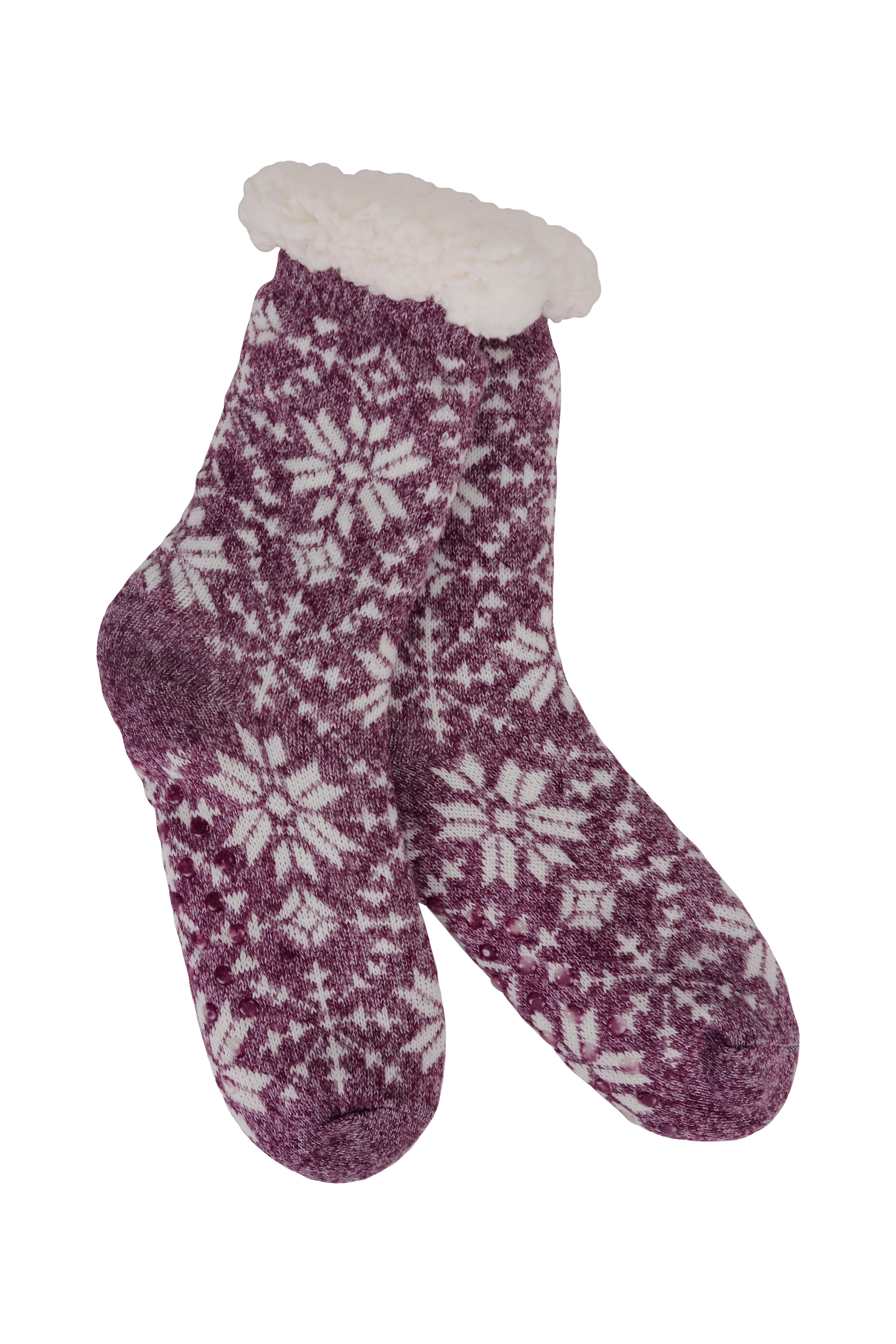 Heather Blend Snowflake Knit Thermal Slipper Socks