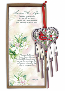 Gift Hope & Love Cardinal Wind Chime On Red Ribbon