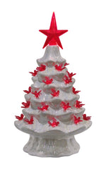 Load image into Gallery viewer, 7.5&quot; Iridescent White Christmas Tree with Red Cardinal Bulbs
