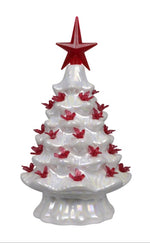 Load image into Gallery viewer, 7.5&quot; Iridescent White Christmas Tree with Red Cardinal Bulbs
