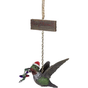 Hummingbird with Santa hat Ornament